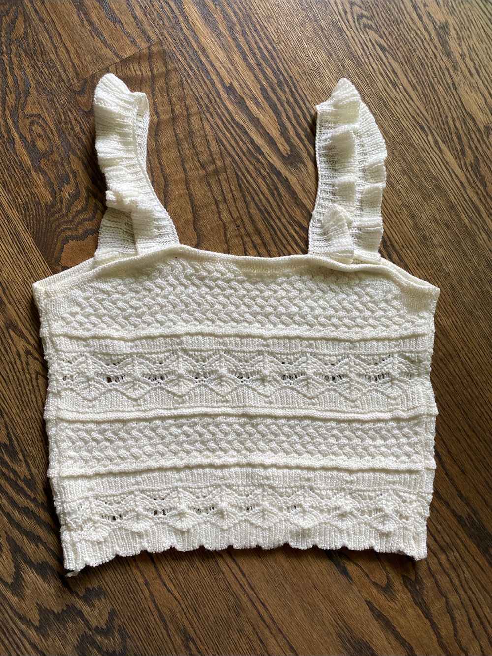 Amazon White Knit Ruffle Strap Tank Top